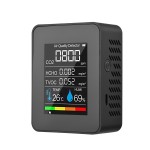 Digital multifunctional tester for air quality, CO2, HCHO, TVOC, temperature and humidity, 5 in 1, black color